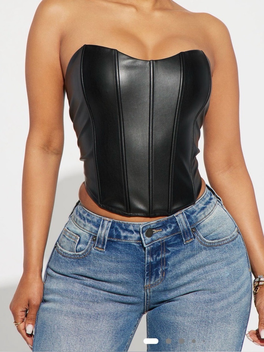 Fashion Nova Black Faux Leather Strapless Corset Top